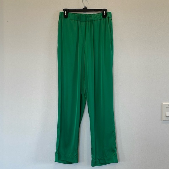 Pants - Montserrat New York Wide-Leg Silk Pants - Green, Size M